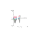 Sterling Silver Ice Cream Cone Stud Earrings with Pink, Blue, and Yellow Enamel, Whimsical Design