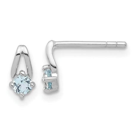 Sterling Silver Stud Earrings with Light Blue Topaz in Prong Setting, V-Shaped Design, Minimalist March Birthstone Jewelry, Dainty Modern Silver Studs for Women, Everyday Gemstone Earrings