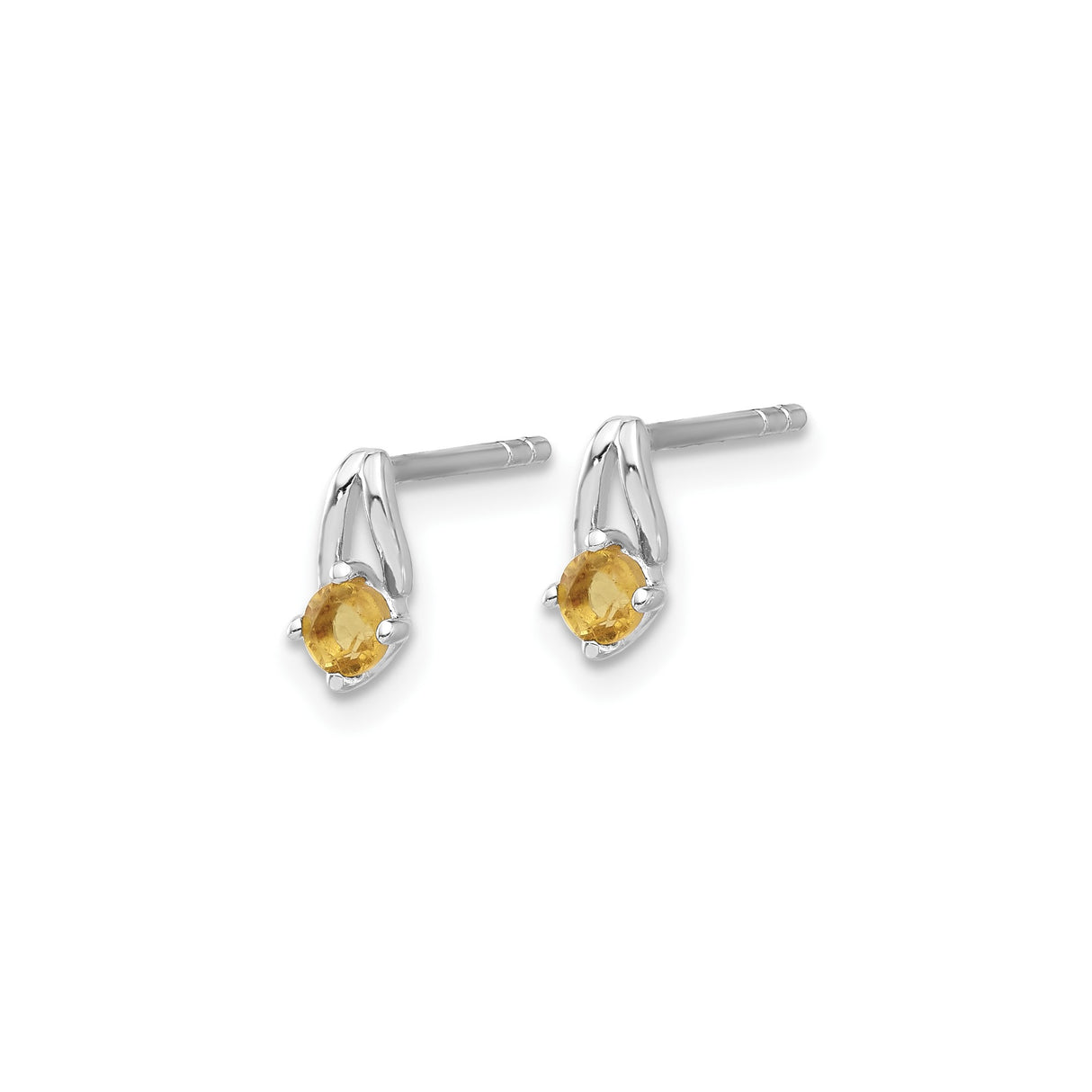 Sterling Silver Stud Earrings with Round Citrine in Four Prong Setting, Modern Lightweight Design