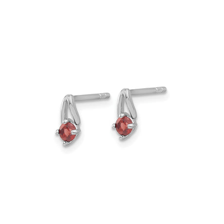 Sterling Silver Teardrop Stud Earrings With Round Garnet