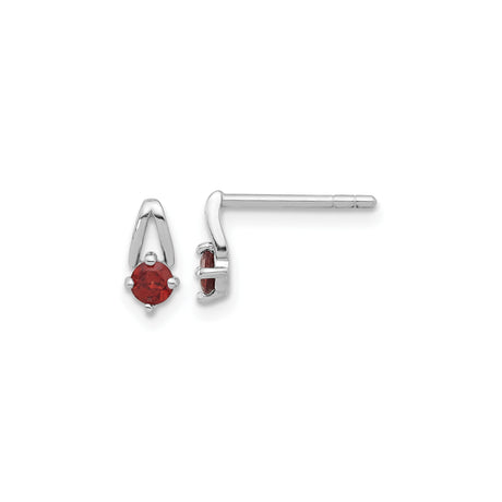 Sterling Silver Teardrop Stud Earrings for Women with Round Red Gemstone in Prong Setting, Minimalist Garnet Earrings, Everyday Silver Studs, Elegant Modern Design, Fine Sterling Jewelry