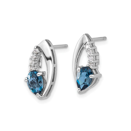 Sterling Silver Pear Blue Topaz Stud Earrings White Stones