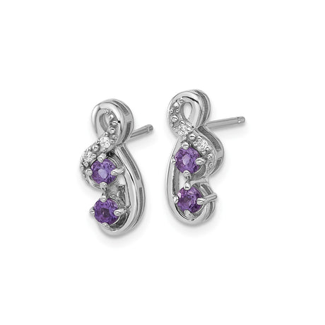 Sterling Silver Infinity Swirl Stud Earrings with Amethyst and Cubic Zirconia