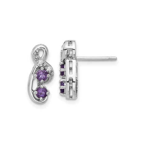 Sterling Silver Infinity Swirl Stud Earrings with Amethyst and Cubic Zirconia