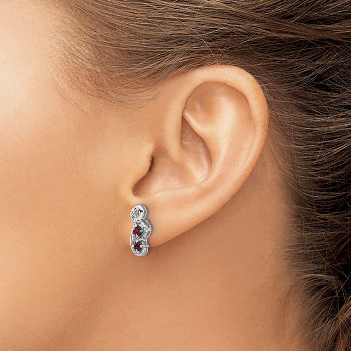 Sterling Silver Infinity Stud Earrings with Garnet and Cubic Zirconia for Women