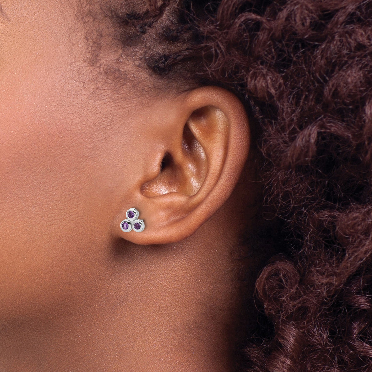 Sterling Silver Amethyst Triangle Stud Earrings Trio