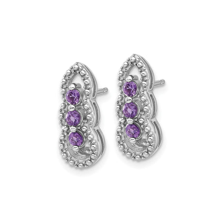Sterling Silver Amethyst Infinity Stud Earrings Beaded Trio