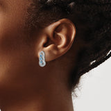 Sterling Silver Stud Earrings with Swiss Blue Topaz, Marquise Openwork Frame, Beaded Detailing