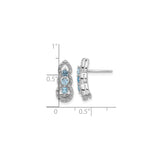 Sterling Silver Stud Earrings with Swiss Blue Topaz, Marquise Openwork Frame, Beaded Detailing