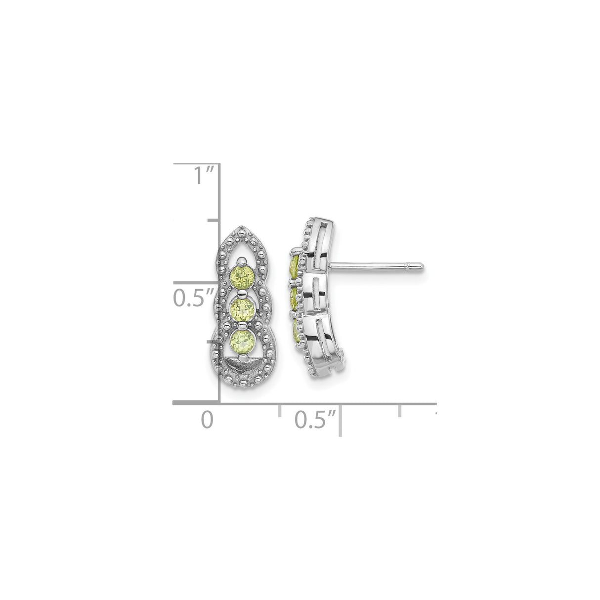 Sterling Silver Infinity Stud Earrings with Peridot and Beaded Detailing for Women