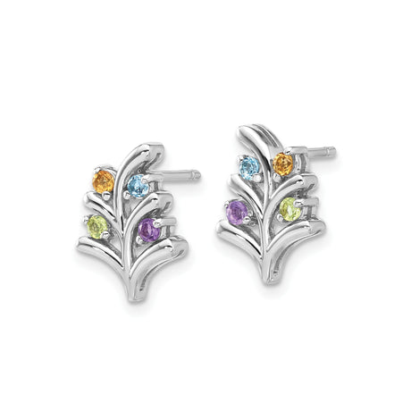 Sterling Silver Tree Branch Stud Earrings Color Crystals