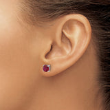 Sterling Silver Stud Earrings with Created Ruby in Classic 4 Prong Setting