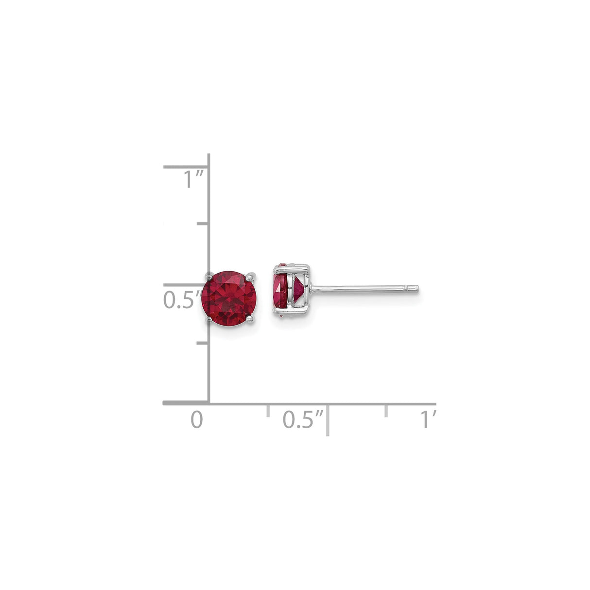 Sterling Silver Stud Earrings with Created Ruby in Classic 4 Prong Setting