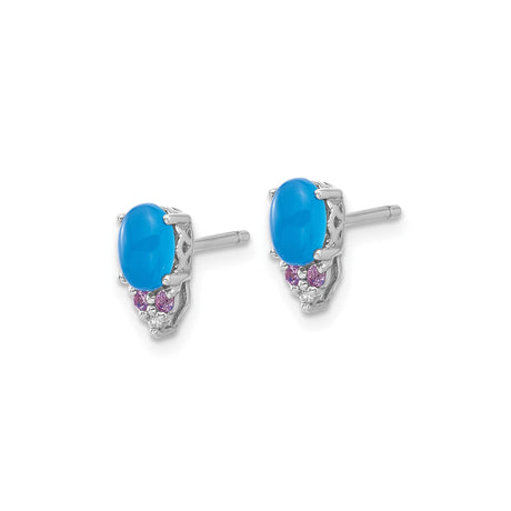 Sterling Silver Oval Turquoise Stud Earrings Pink Crystals