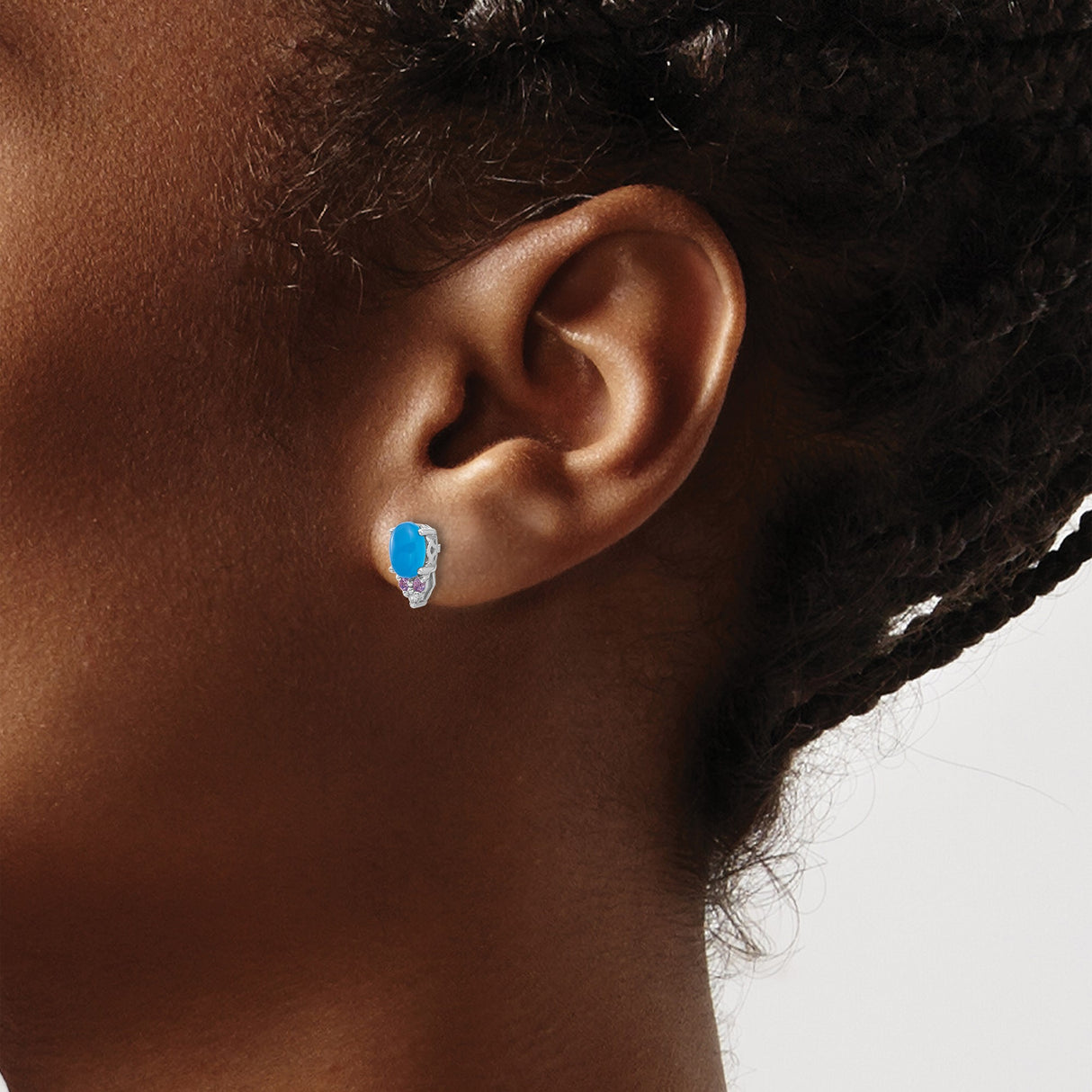 Sterling Silver Stud Earrings with Onyx and Lab Created Sapphire Accents, Classic Style for Women