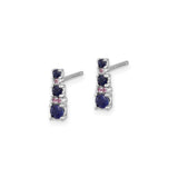 Sterling Silver Vertical Stud Earrings with Sapphire and CZ