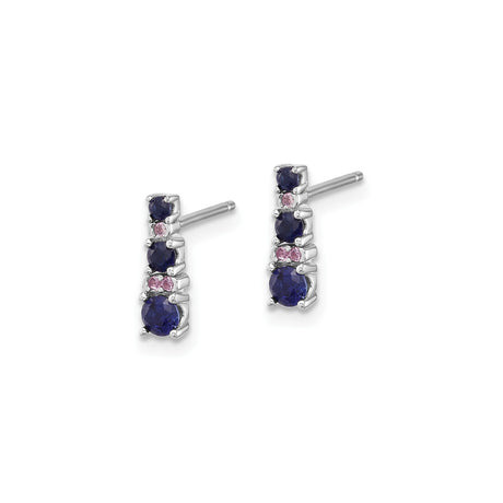 Sterling Silver Vertical Stud Earrings with Sapphire and CZ