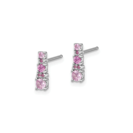Sterling Silver Stud Earrings with Created Sapphire and Cubic Zirconia, Vertical Prong Setting