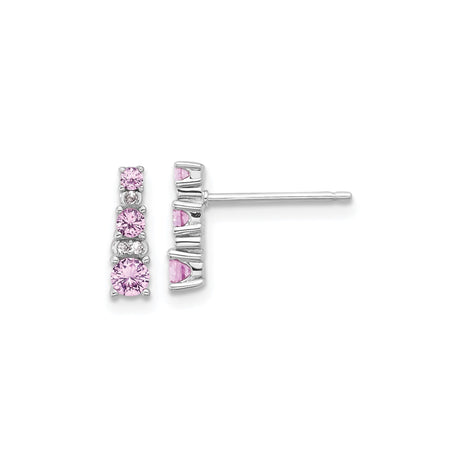 Sterling Silver Stud Earrings with Created Sapphire and Cubic Zirconia, Vertical Prong Setting