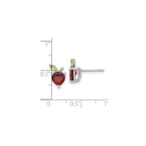 Sterling Silver Apple Earrings with Heart Garnet and Marquise Peridot, Nature-Inspired Studs