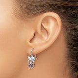 Sterling Silver Dangle Earrings with Garnet Heart Charms and Bow Design