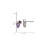 Sterling Silver Stud Earrings with Garnet, Amethyst, and White Topaz Cluster Design
