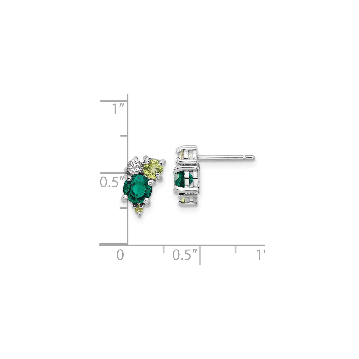 Sterling Silver Stud Earrings with Peridot and Lab Created Emerald Cluster Gems