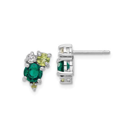 Sterling Silver Stud Earrings with Peridot and Lab Created Emerald Cluster Gems