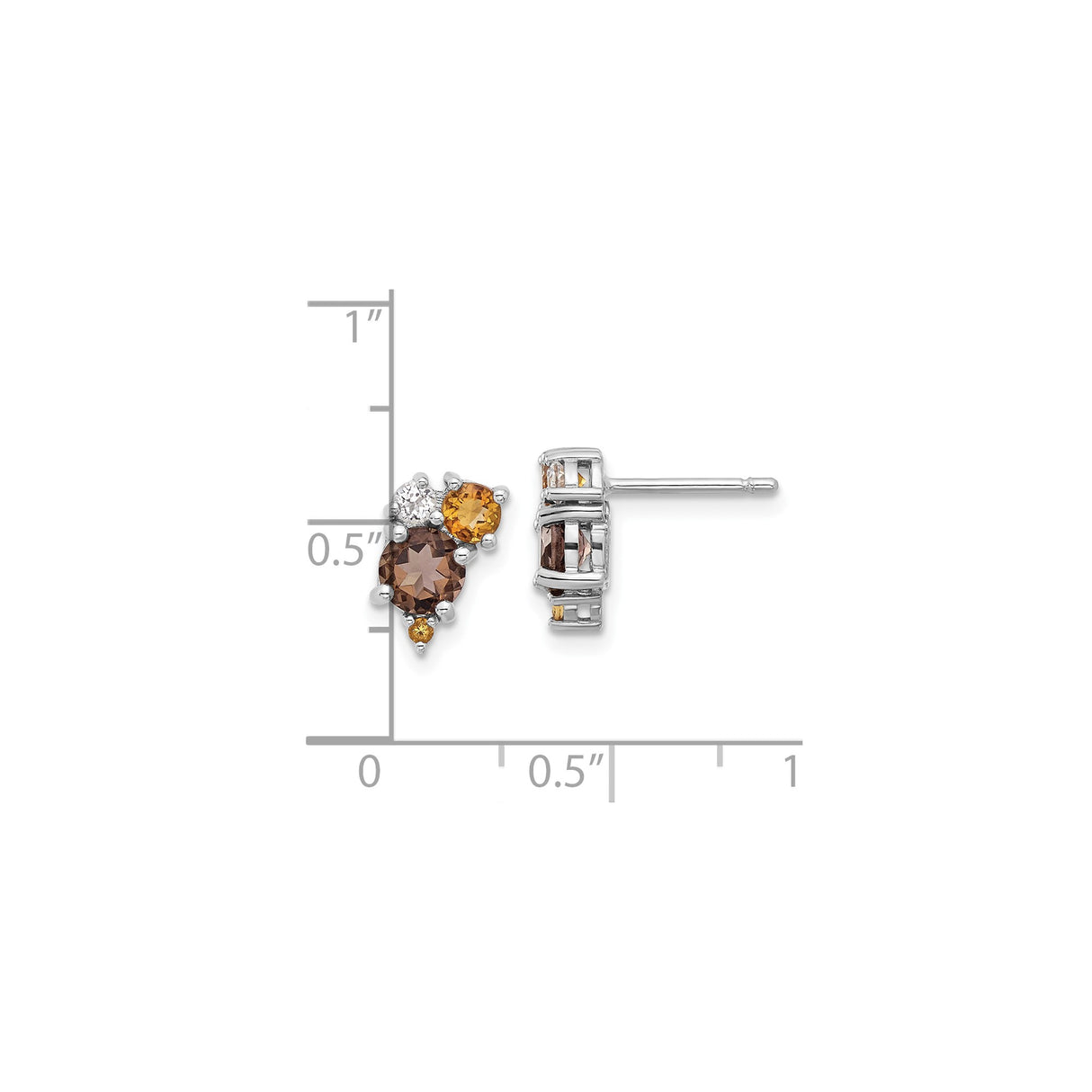 Sterling Silver Stud Earrings with Citrine, Smoky Quartz, and White Topaz Cluster