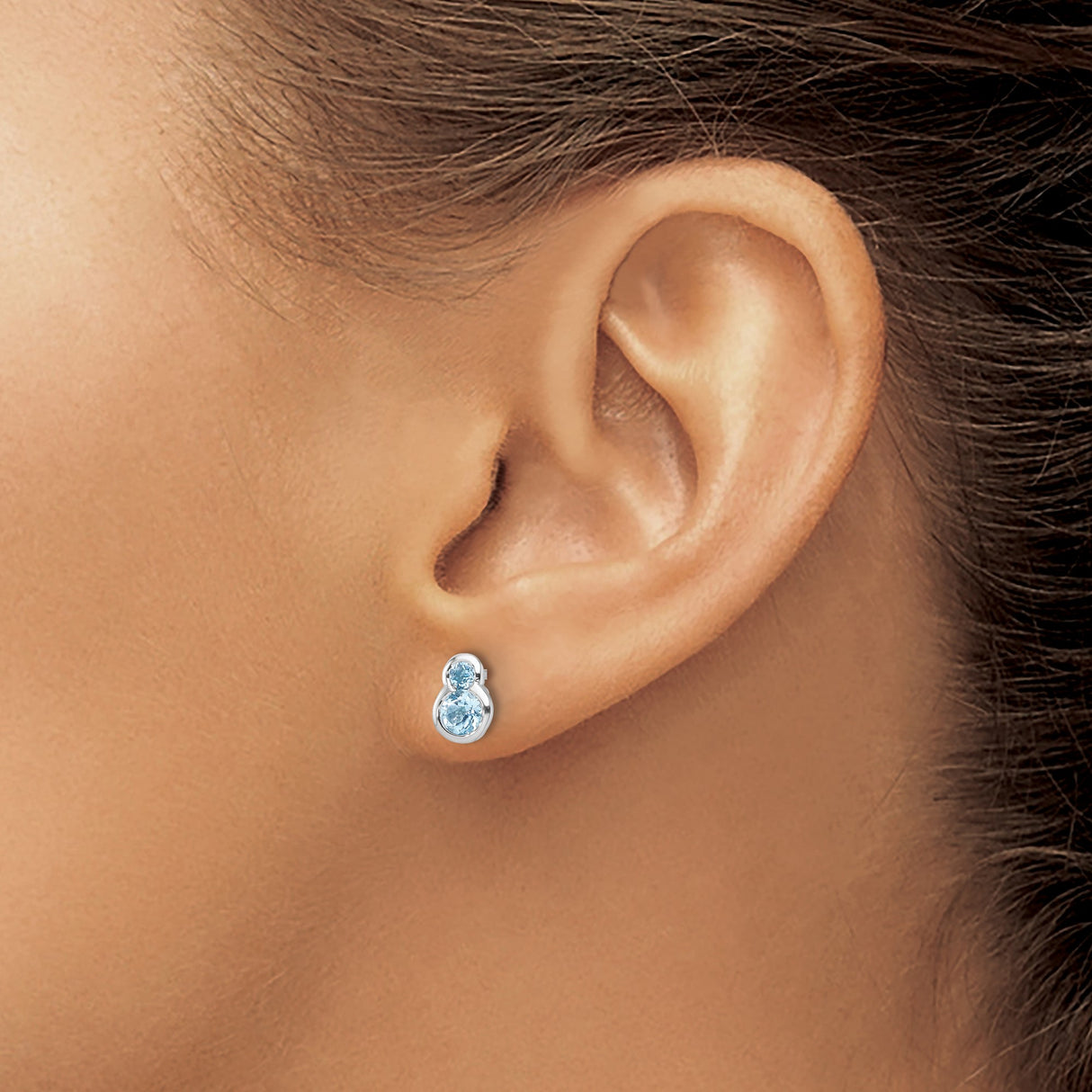 Sterling Silver Stud Earrings with Swiss Blue Topaz, Bezel Set, Figure Eight Design