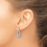 Sterling Silver Dangle Earrings with Swiss Blue Topaz and Cubic Zirconia, Open Rectangle Design