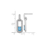 Sterling Silver Dangle Earrings with Swiss Blue Topaz and Cubic Zirconia, Open Rectangle Design