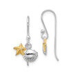 Sterling Silver Dangle Earrings with Gold Tone Starfish and Seashell Charms, Ocean Inspired Jewelry
