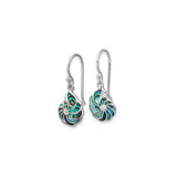 Sterling Silver Drop Earrings with Abalone Shell, Nautilus Swirl, Ocean-Inspired Design