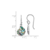 Sterling Silver Drop Earrings with Abalone Shell, Nautilus Swirl, Ocean-Inspired Design