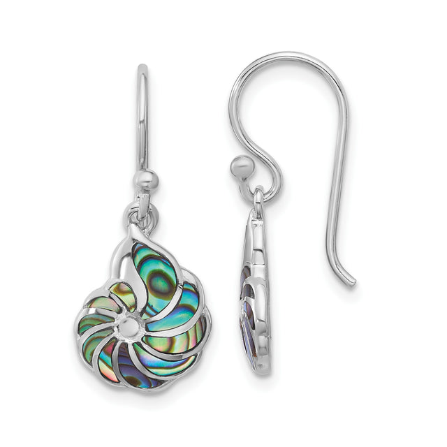 Sterling Silver Drop Earrings with Abalone Shell, Nautilus Swirl, Ocean-Inspired Design