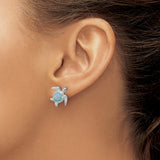 Sterling Silver Sea Turtle Stud Earrings with Blue and White Cubic Zirconia, Nautical Ocean Theme