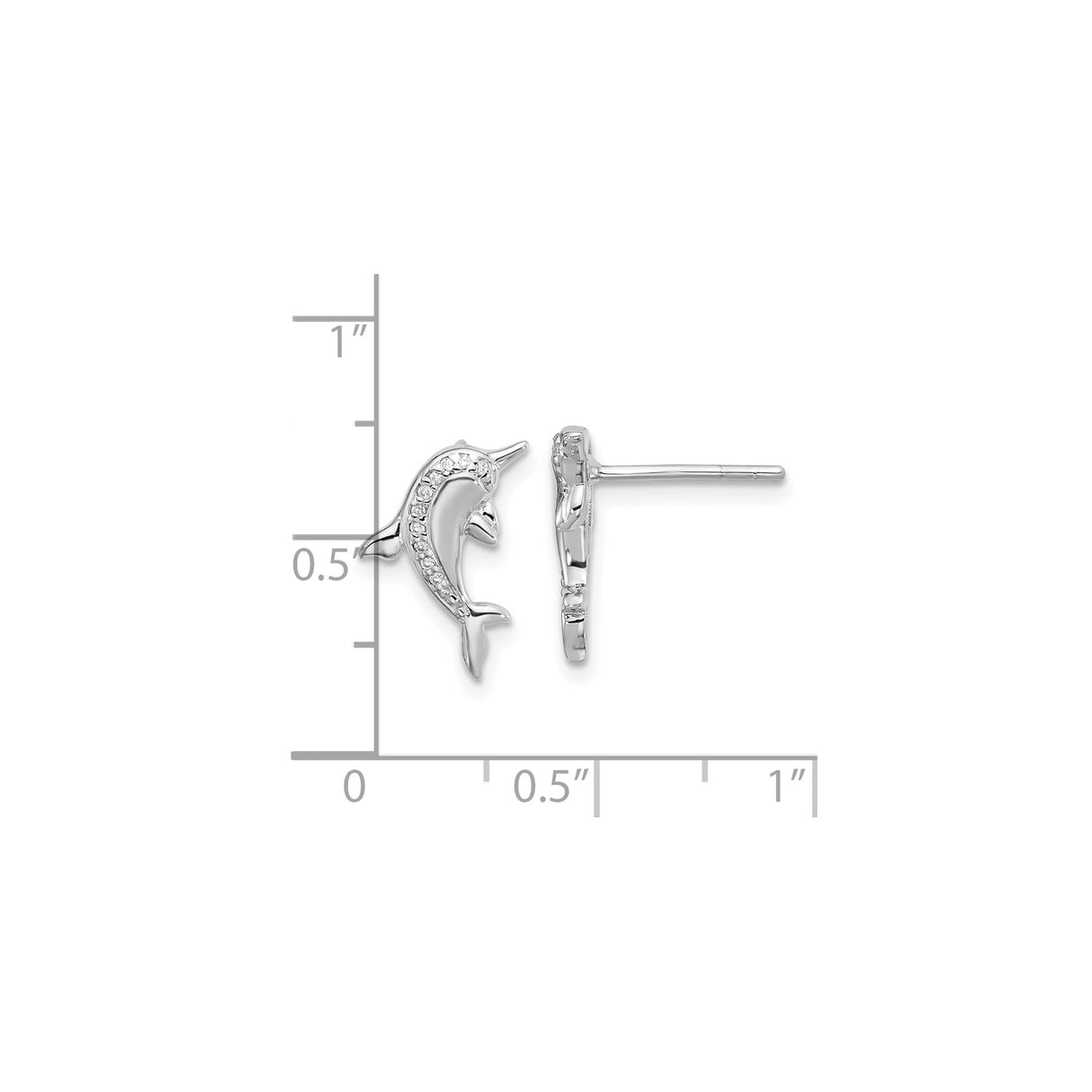 Sterling Silver Dolphin Stud Earrings with Cubic Zirconia, Ocean-Inspired Coastal Design
