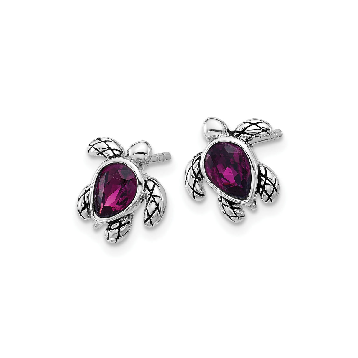 Sterling Silver Turtle Stud Earrings With Purple Gem