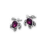 Sterling Silver Turtle Stud Earrings With Purple Gem