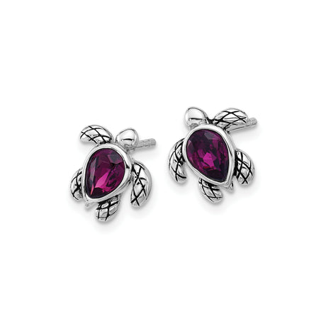 Sterling Silver Turtle Stud Earrings With Purple Gem