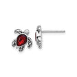 Sterling Silver Sea Turtle Stud Earrings with Pear Shaped Red Crystal, Ocean Animal Design