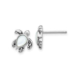 Sterling Silver Sea Turtle Stud Earrings with Mother of Pearl Inlay, Nautical Theme