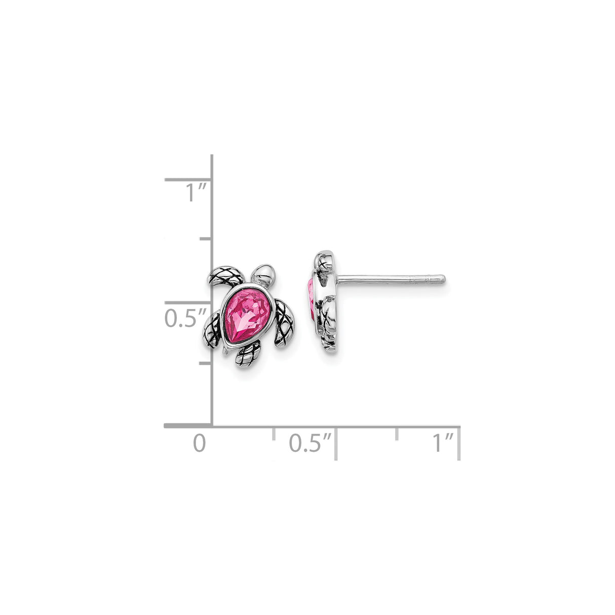 Sterling Silver Turtle Stud Earrings Pink Teardrop Gemstone