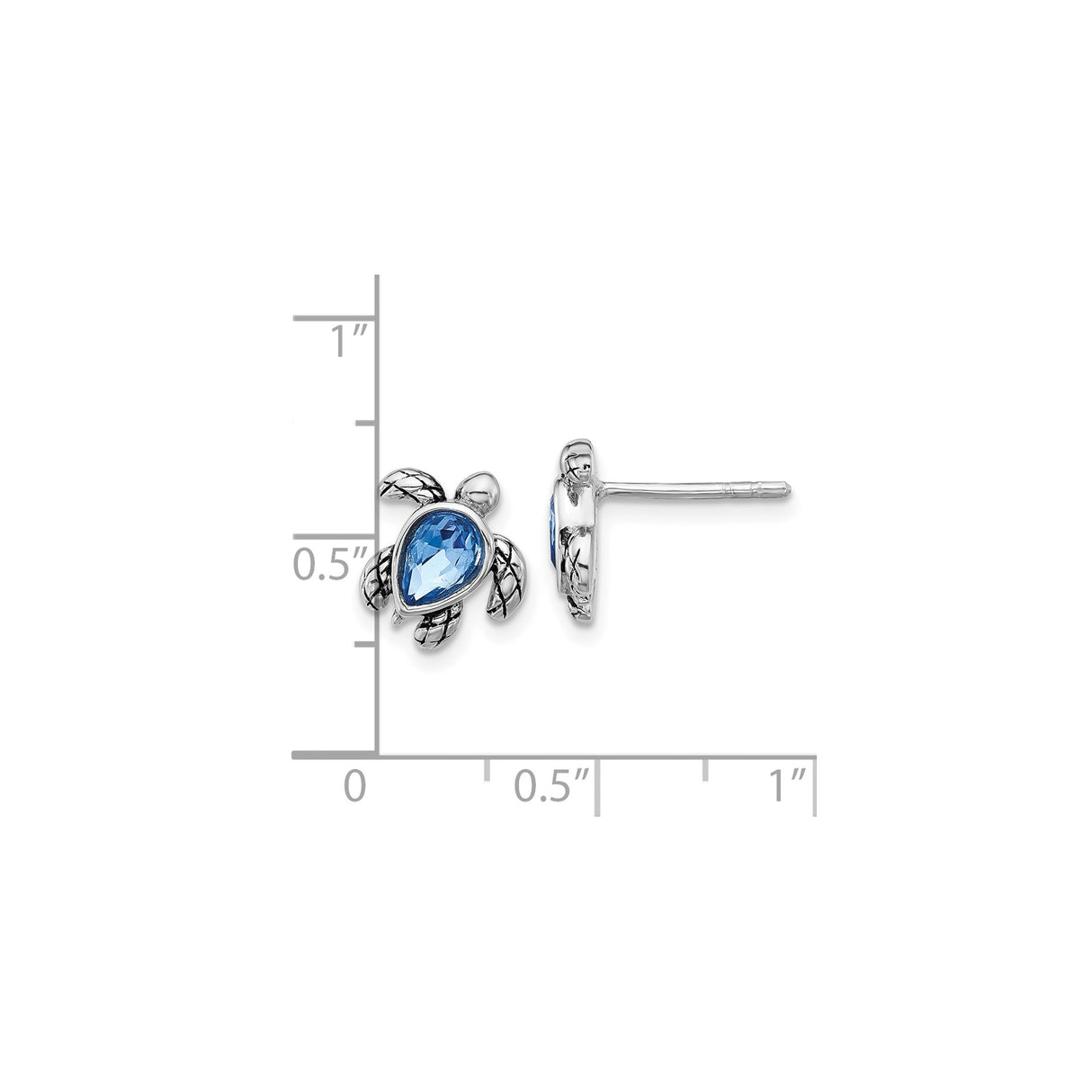 Sterling Silver Turtle Stud Earrings With Blue Topaz