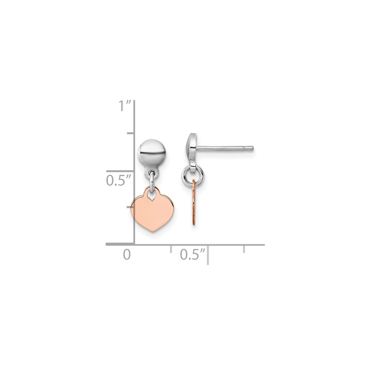Sterling Silver Heart Dangle Stud Earrings, Two-Tone Rose Gold Accent, Minimalist Design for Women