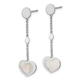 Sterling Silver Dangle Earrings with Heart Shaped Mother of Pearl Drop, Chain Design