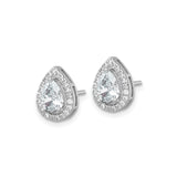 Sterling Silver Pear Teardrop Stud Earrings With CZ Halo