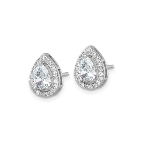 Sterling Silver Pear Teardrop Stud Earrings With CZ Halo