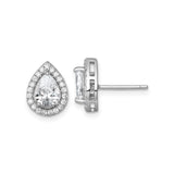 Sterling Silver Teardrop Stud Earrings for Women with Clear Cubic Zirconia Halo, Pear Shaped Rhodium Plated Design, Elegant Bridal Jewelry for Weddings, Formal Events, and Special Occasions